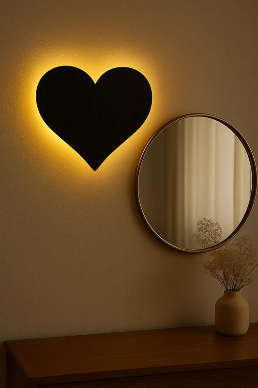 3D Heart Silhouette Wall Lamp – Modern Ambient Bedroom Light | Plug & Play, No Wires
