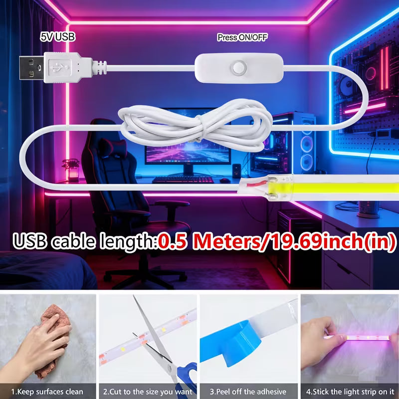Indoor LED Lamp with Push-Button Switch, USB LED Light Strip for Living Room