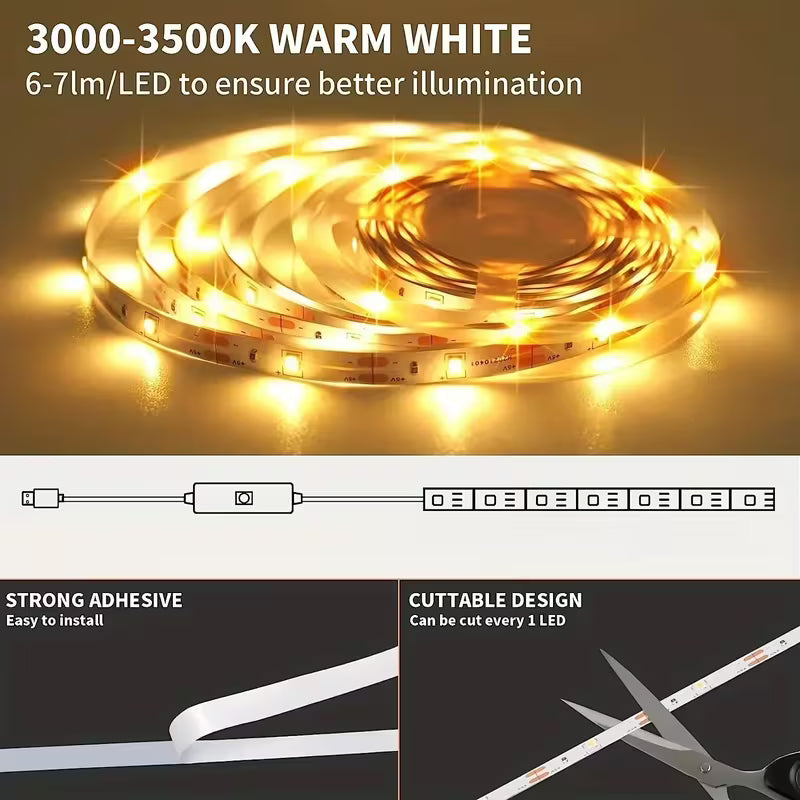 Indoor LED Lamp with Push-Button Switch, USB LED Light Strip for Living Room
