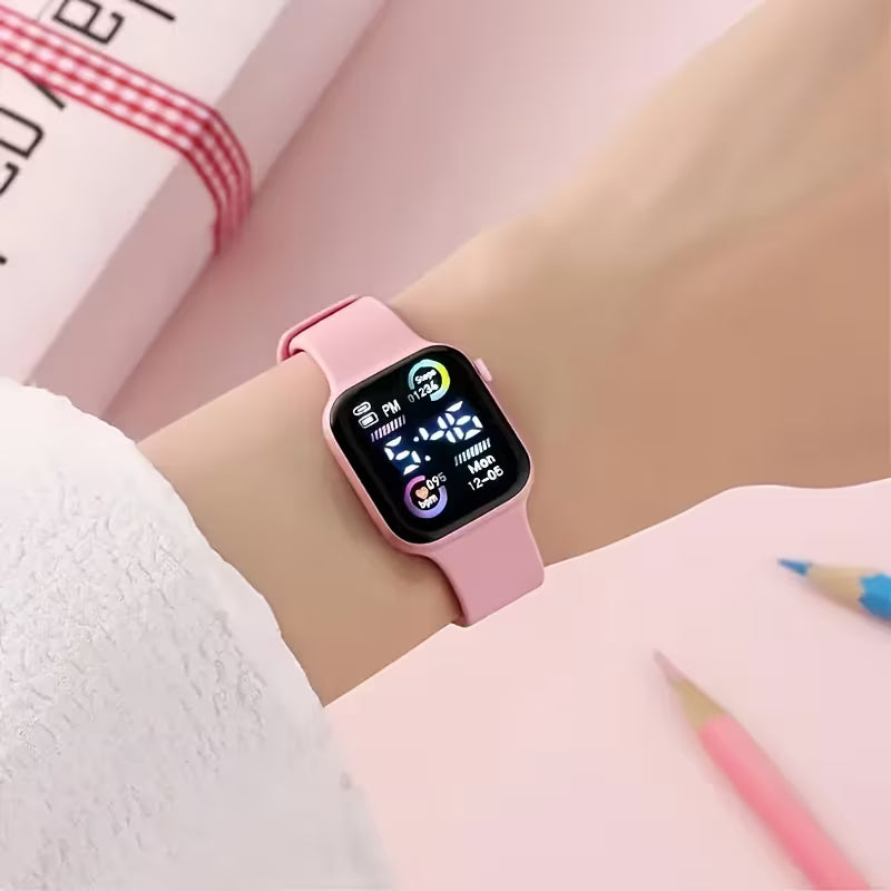 6-piece Set of Stylish and Trendy Exquisite Pink Electronic Watch