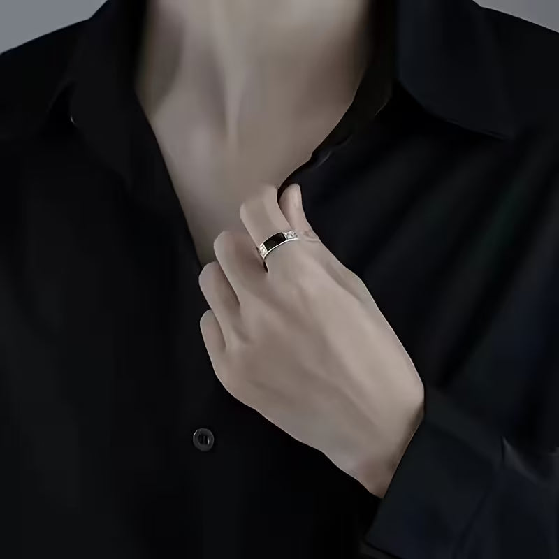 Retro Dragon Scale Ring, Black Rectangular, Open Index Finger Ring