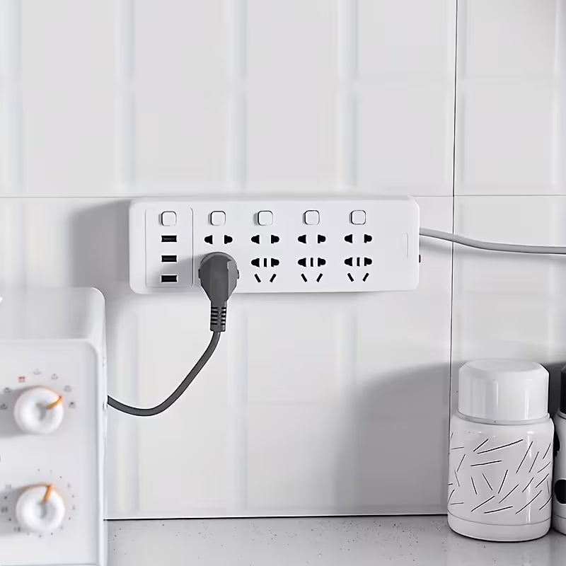 Set of 5 Plastic Wall-Mounted Power Strip Organizers - No Drilling Required