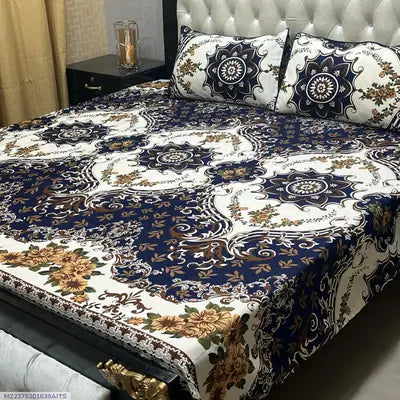 3 Pcs Crystal Cotton Printed Double Bedsheet Set