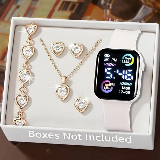 6-piece Set of Stylish and Trendy Exquisite Pink Electronic Watch