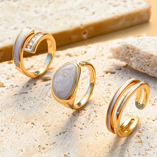 6pcs Ins Style Drip Oil Colored Geometric Rings