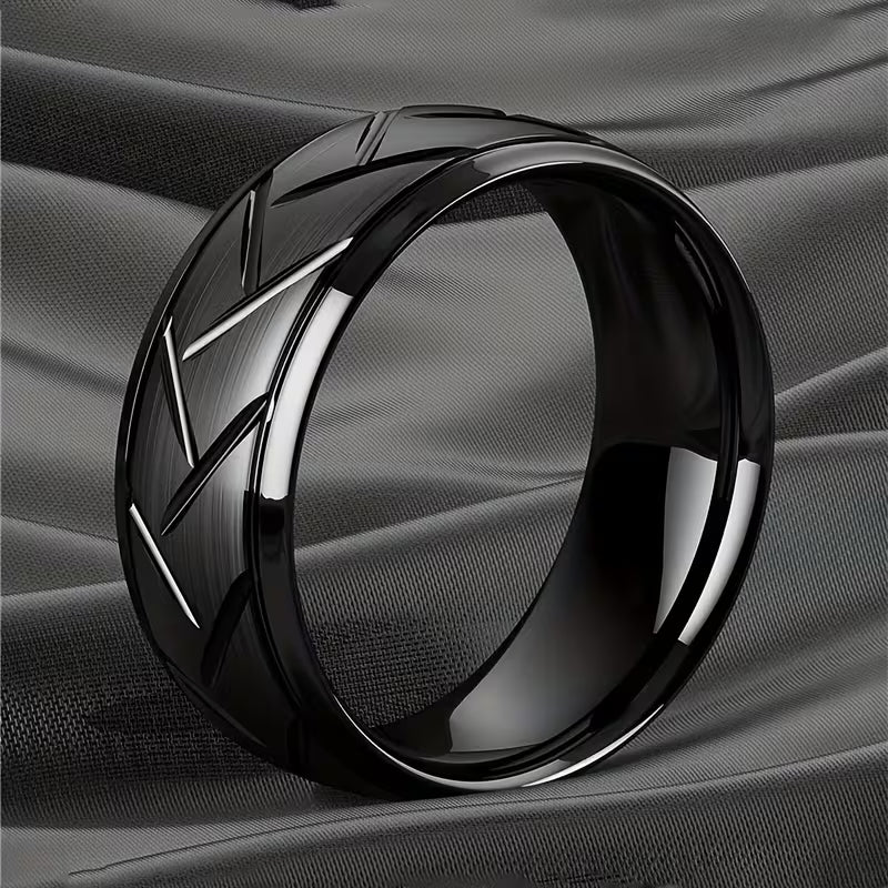 1pc Men'S Fashion Stainless Steel Carved Plain Classic Ring