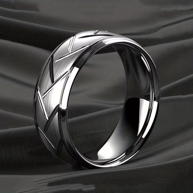 1pc Men'S Fashion Stainless Steel Carved Plain Classic Ring