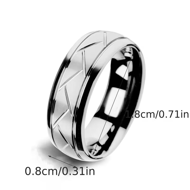 1pc Men'S Fashion Stainless Steel Carved Plain Classic Ring