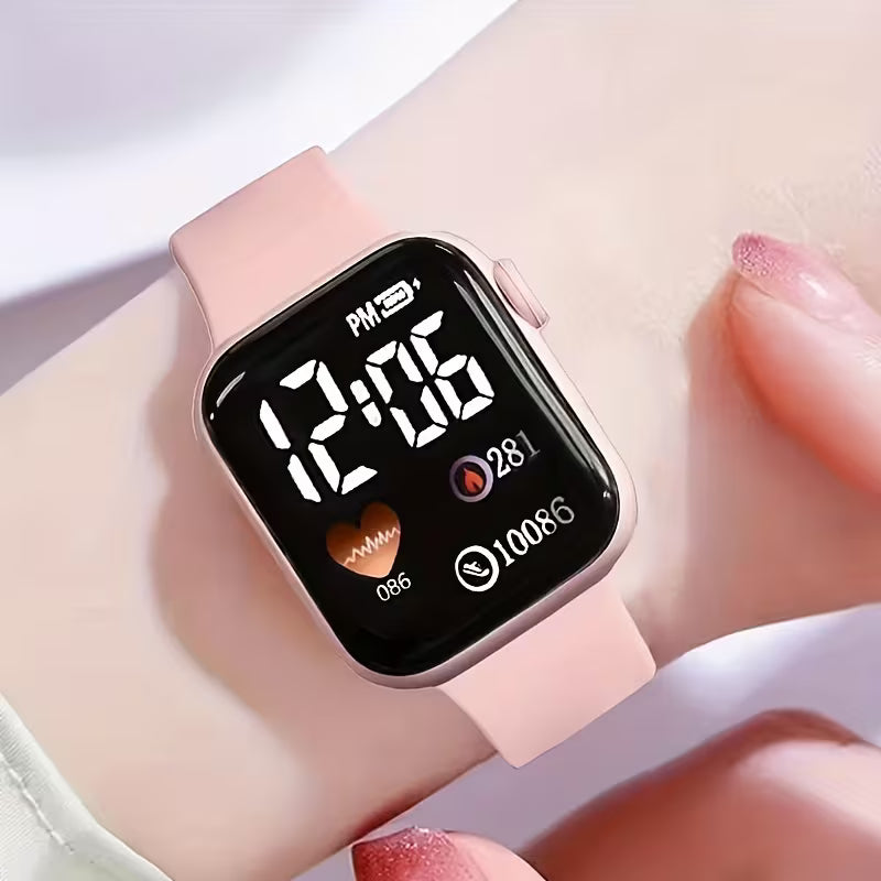 6-piece Set of Stylish and Trendy Exquisite Pink Electronic Watch
