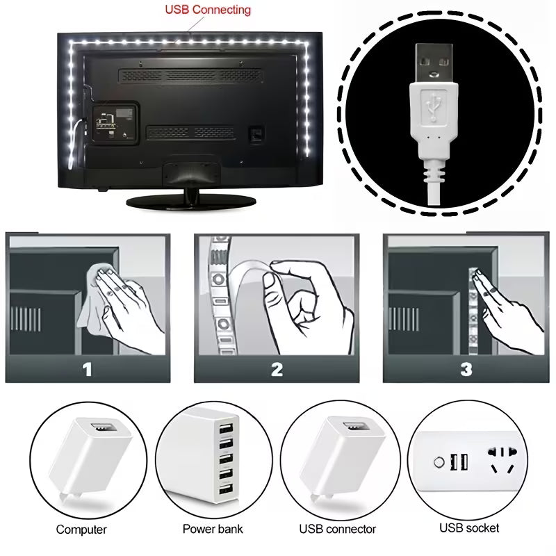 1-10m Ultra-Bright Warm White USB LED Strip