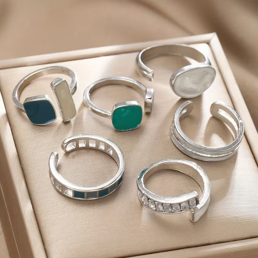 6pcs Ins Style Drip Oil Colored Geometric Rings