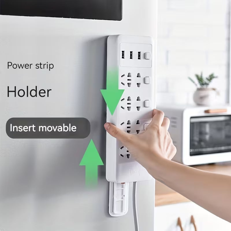 Set of 5 Plastic Wall-Mounted Power Strip Organizers - No Drilling Required
