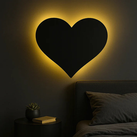3D Heart Silhouette Wall Lamp – Modern Ambient Bedroom Light | Plug & Play, No Wires