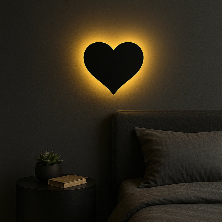 3D Heart Silhouette Wall Lamp – Modern Ambient Bedroom Light | Plug & Play, No Wires