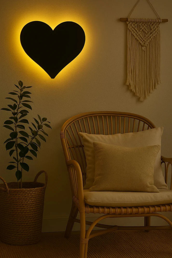 3D Heart Silhouette Wall Lamp – Modern Ambient Bedroom Light | Plug & Play, No Wires