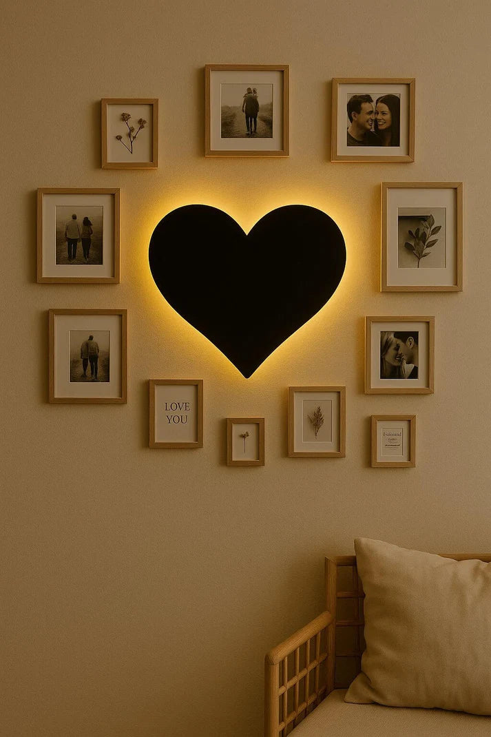 3D Heart Silhouette Wall Lamp – Modern Ambient Bedroom Light | Plug & Play, No Wires