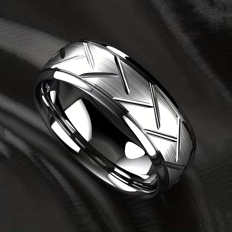 1pc Men'S Fashion Stainless Steel Carved Plain Classic Ring