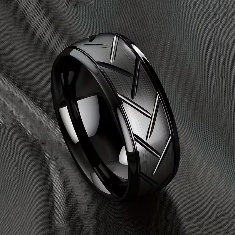 1pc Men'S Fashion Stainless Steel Carved Plain Classic Ring