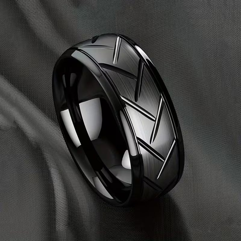 1pc Men'S Fashion Stainless Steel Carved Plain Classic Ring
