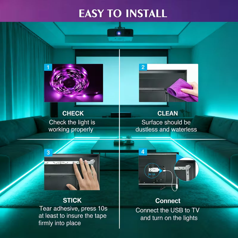 Indoor LED Lamp with Push-Button Switch, USB LED Light Strip for Living Room