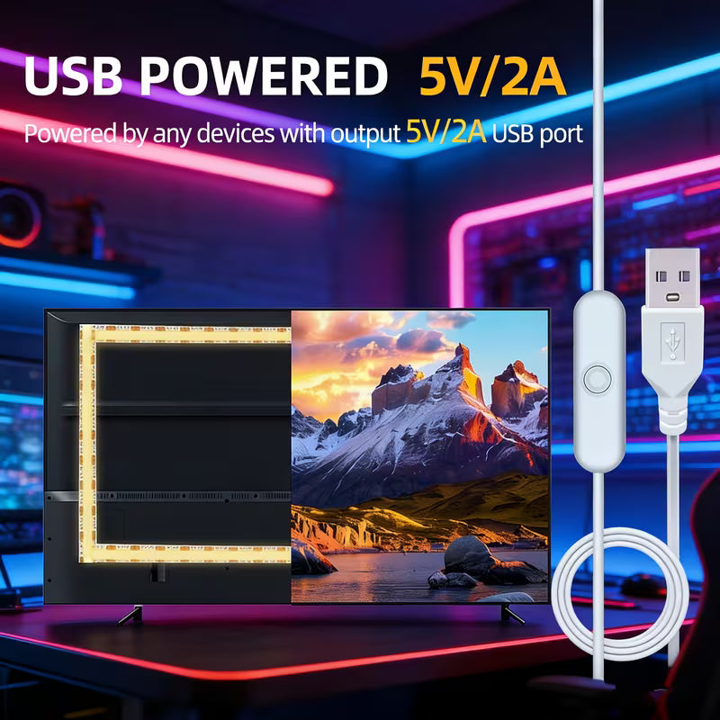 Indoor LED Lamp with Push-Button Switch, USB LED Light Strip for Living Room