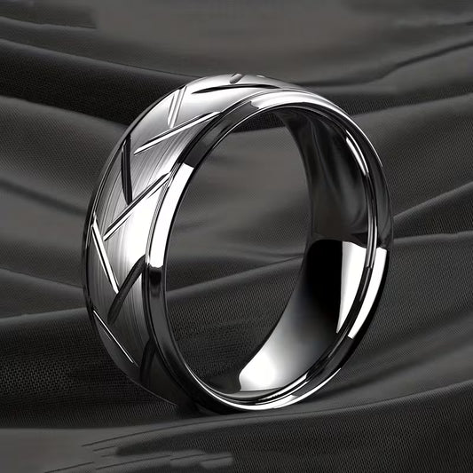 1pc Men'S Fashion Stainless Steel Carved Plain Classic Ring