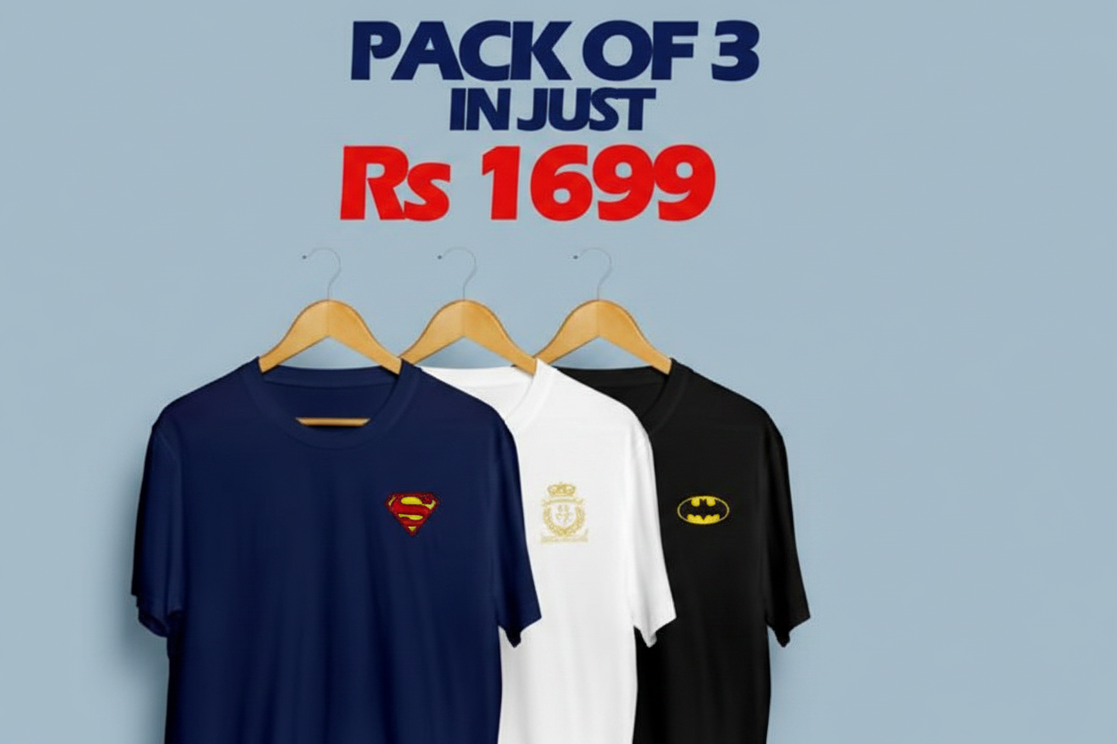 Premium Cotton Jersey T-Shirts Pack of 3 Navy White Black