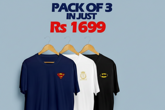 Premium Cotton Jersey T-Shirts Pack of 3 Navy White Black